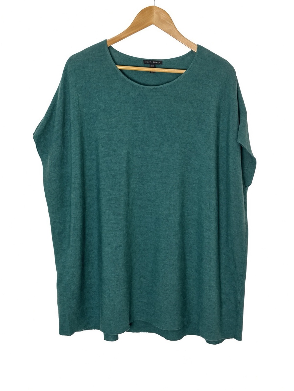 Eileen Fisher Teal Merino Wool Boxy Top Oversized Italian Yarn XL